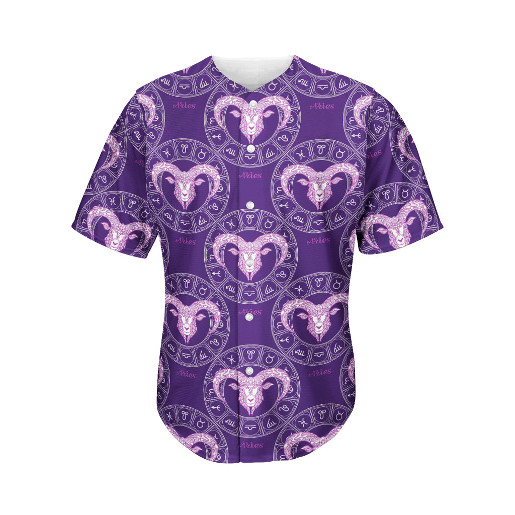 Purple Aries Zodiac Pattern Print Men's Baseball Jersey