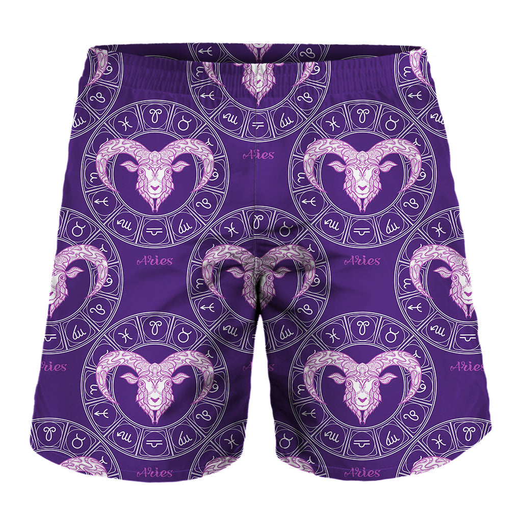 Purple Aries Zodiac Pattern Print Men's Shorts