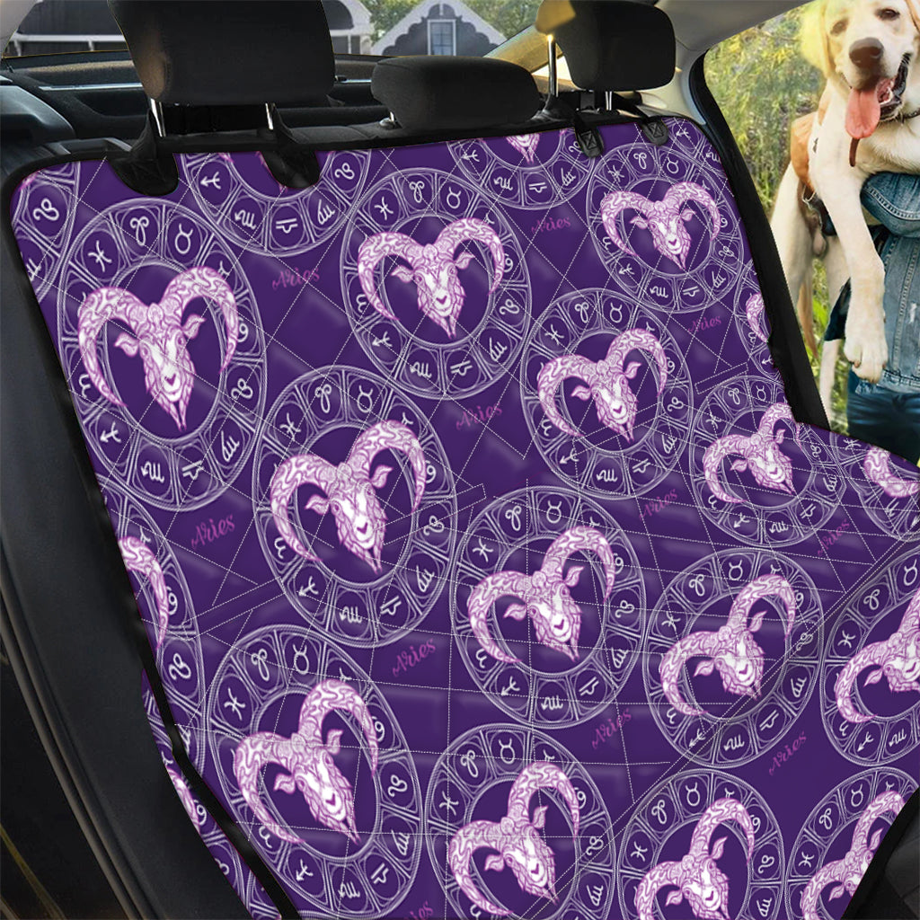 Purple Aries Zodiac Pattern Print Pet Car Back Seat Cover