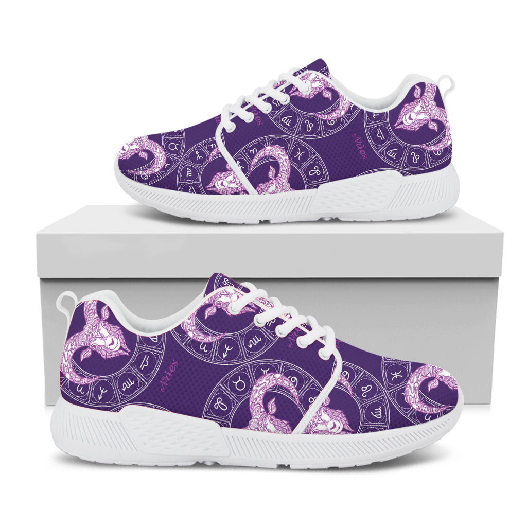 Purple Aries Zodiac Pattern Print White Athletic Shoes