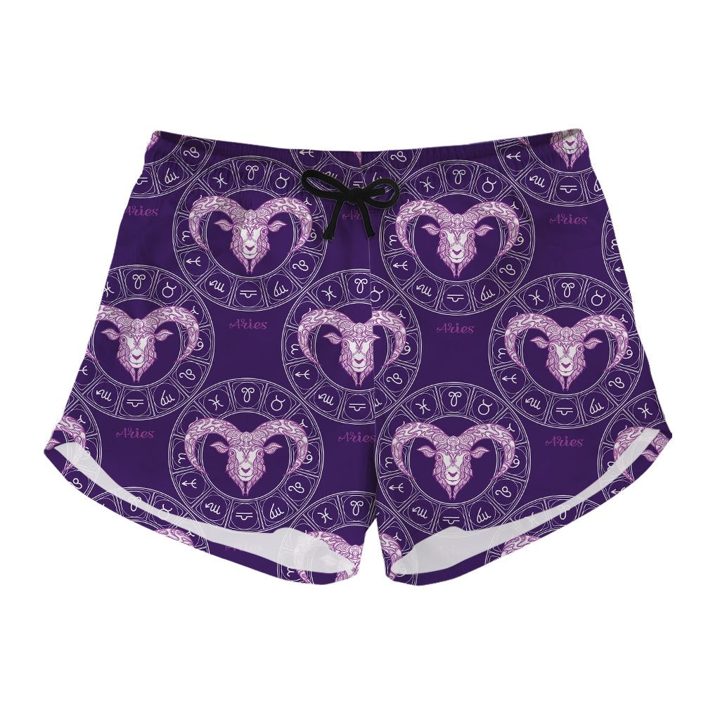 Purple Aries Zodiac Pattern Print Women's Shorts