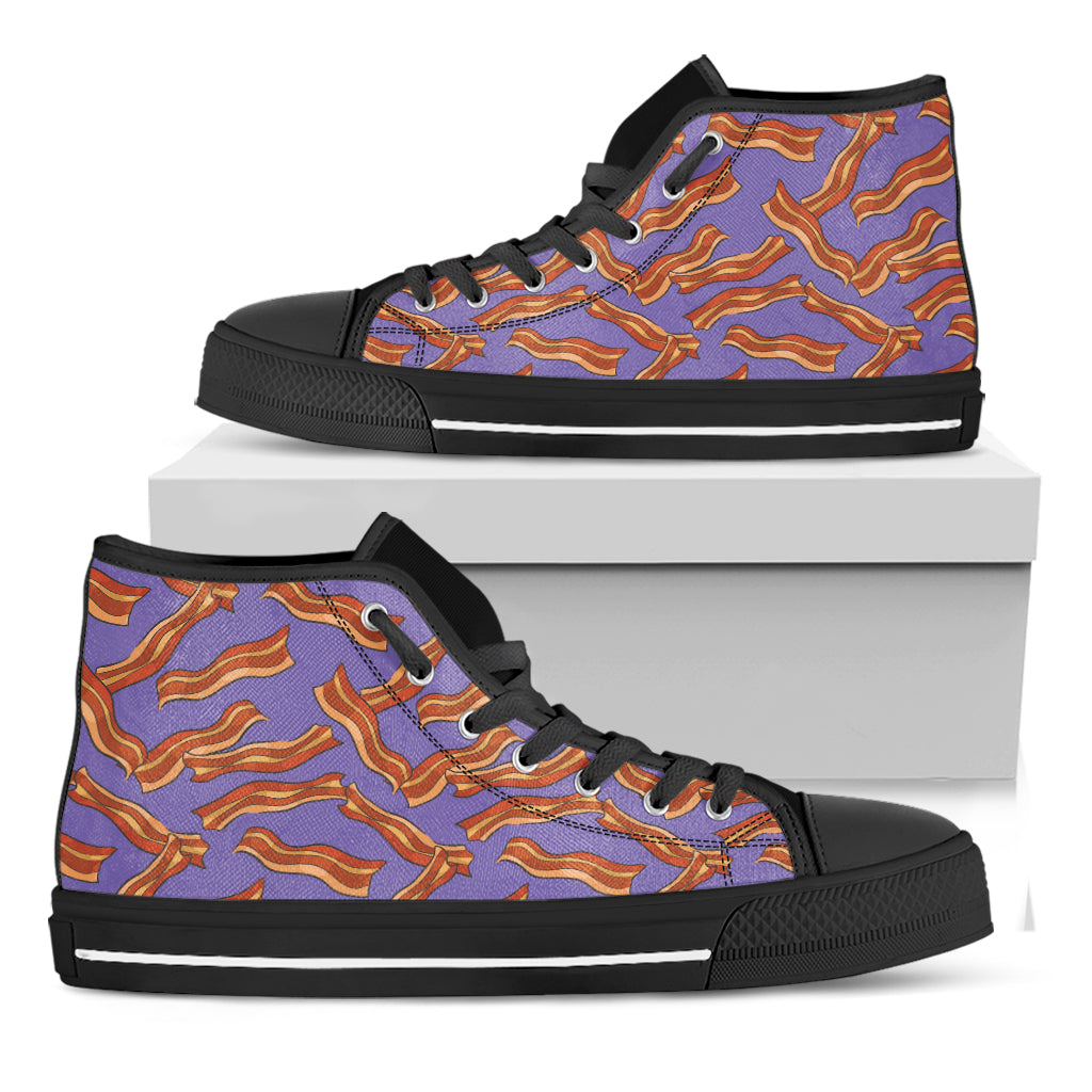 Purple Bacon Pattern Print Black High Top Shoes