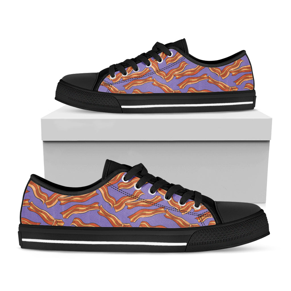 Purple Bacon Pattern Print Black Low Top Shoes