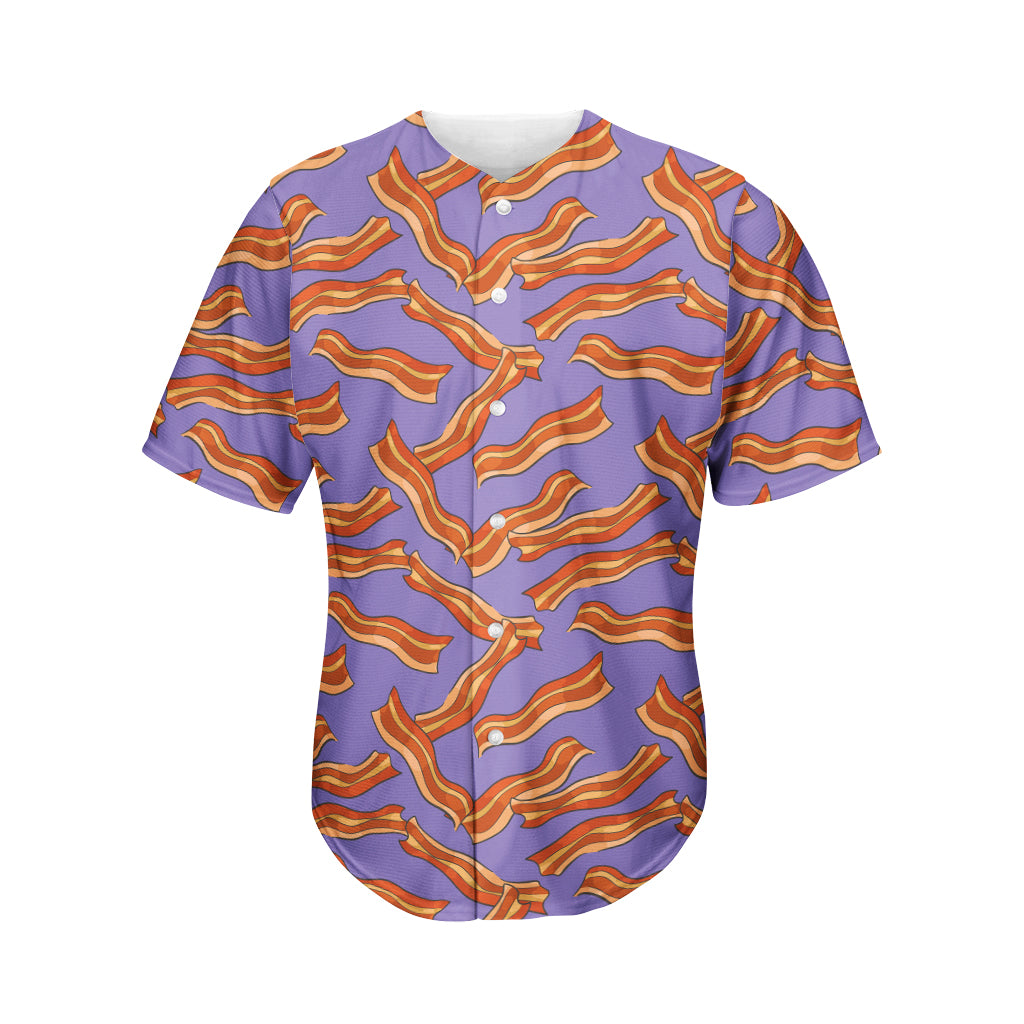 Purple Bacon Pattern Print Men's Baseball Jersey