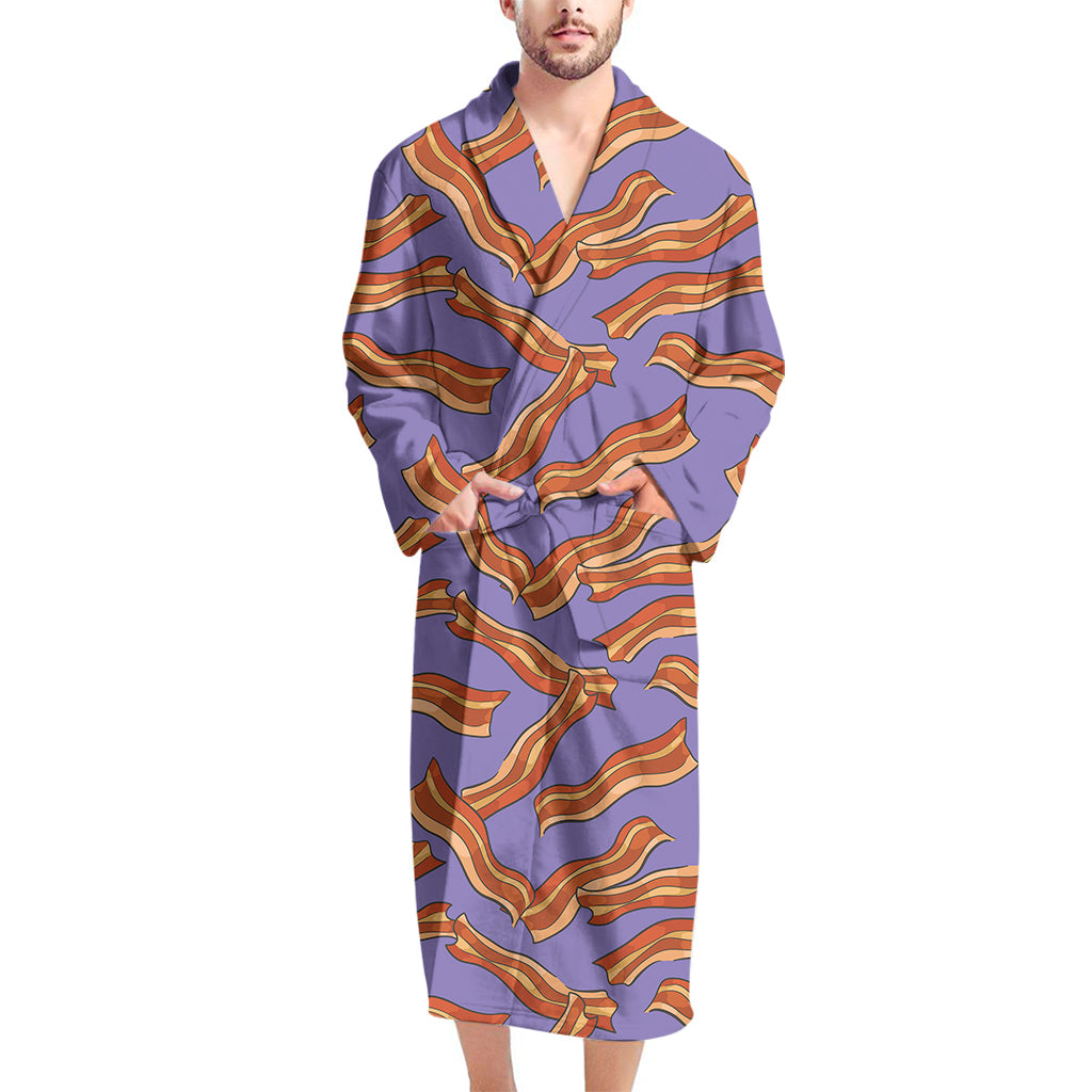 Purple Bacon Pattern Print Men's Bathrobe