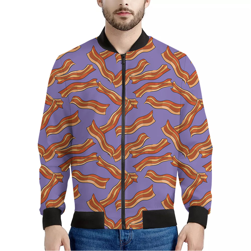 Purple Bacon Pattern Print Men's Bomber Jacket