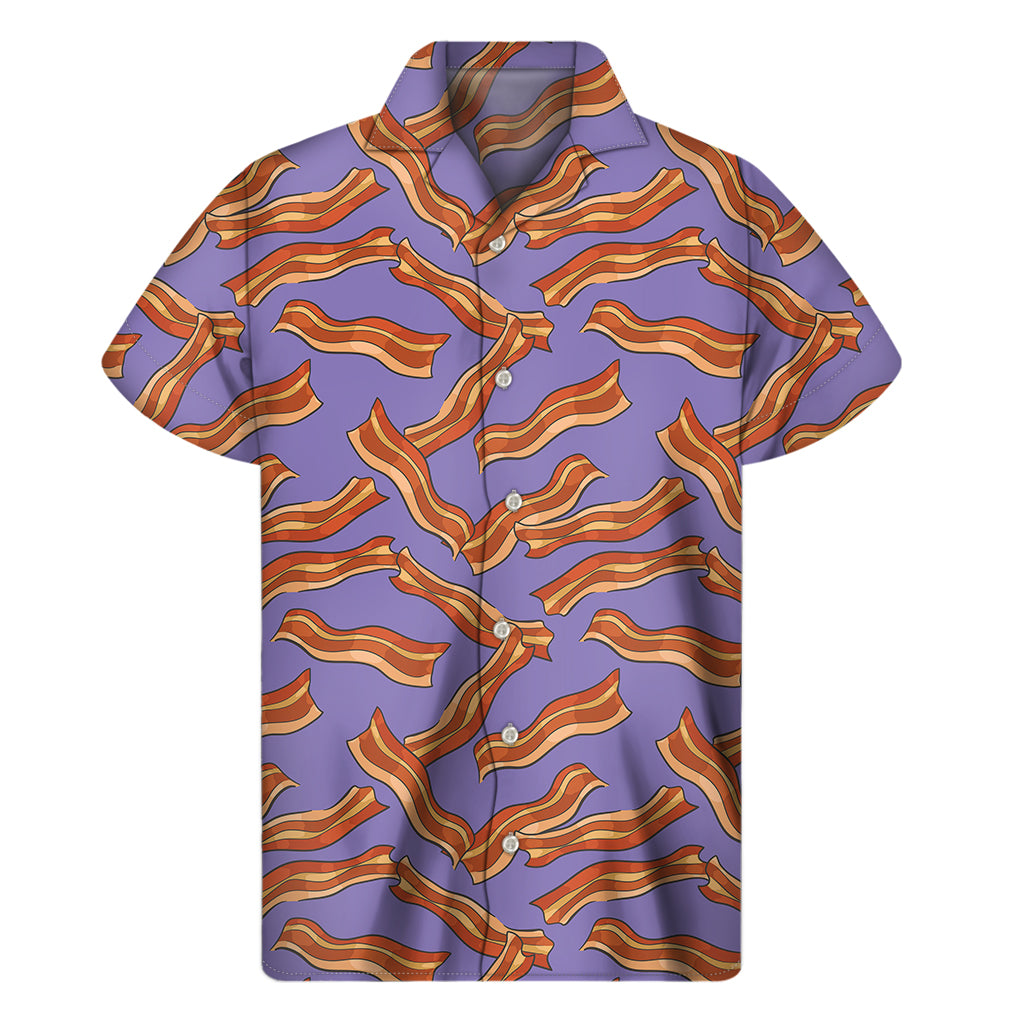 Purple Bacon Pattern Print Men's Short Sleeve Shirt