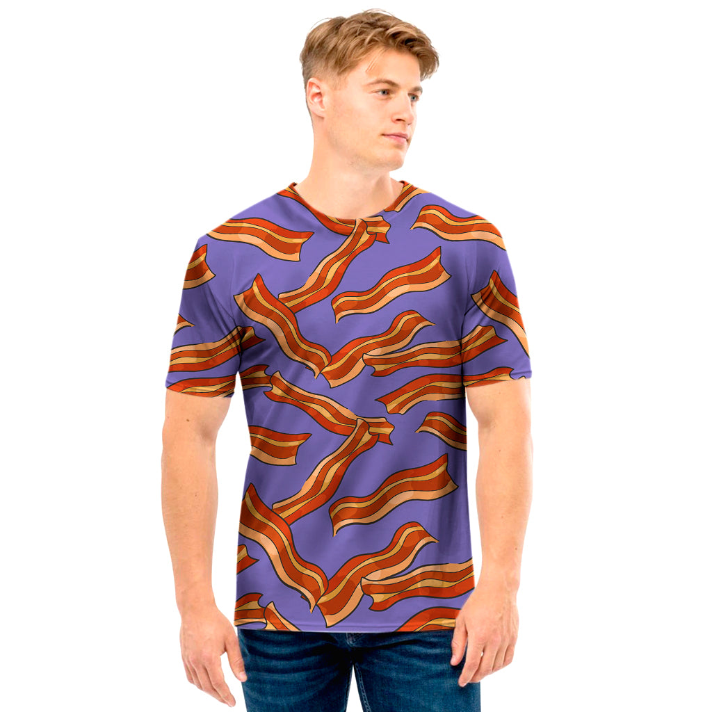 Purple Bacon Pattern Print Men's T-Shirt