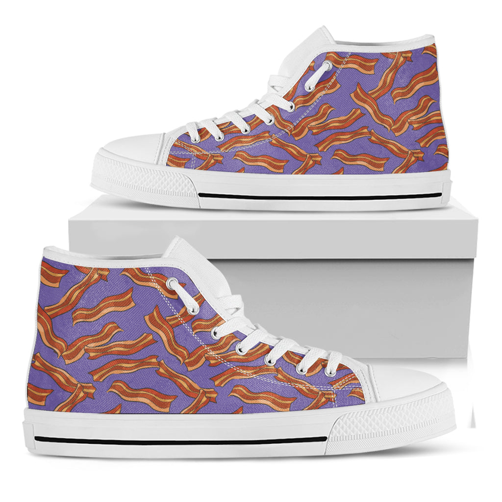 Purple Bacon Pattern Print White High Top Shoes