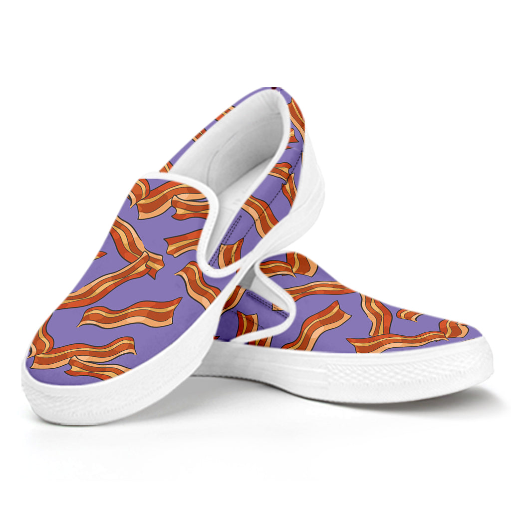 Purple Bacon Pattern Print White Slip On Shoes