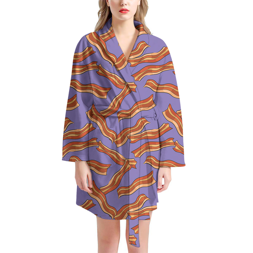 Purple Bacon Pattern Print Women's Bathrobe