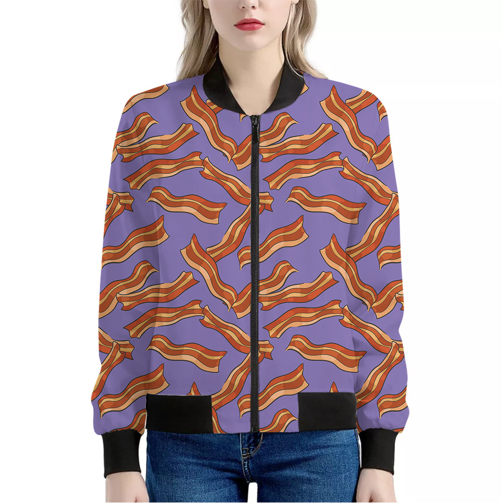 Purple Bacon Pattern Print Women's Bomber Jacket