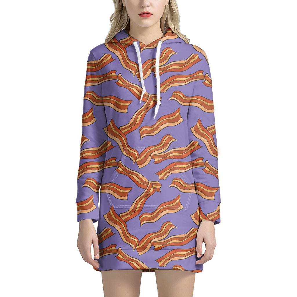 Purple Bacon Pattern Print Women's Pullover Hoodie Dress