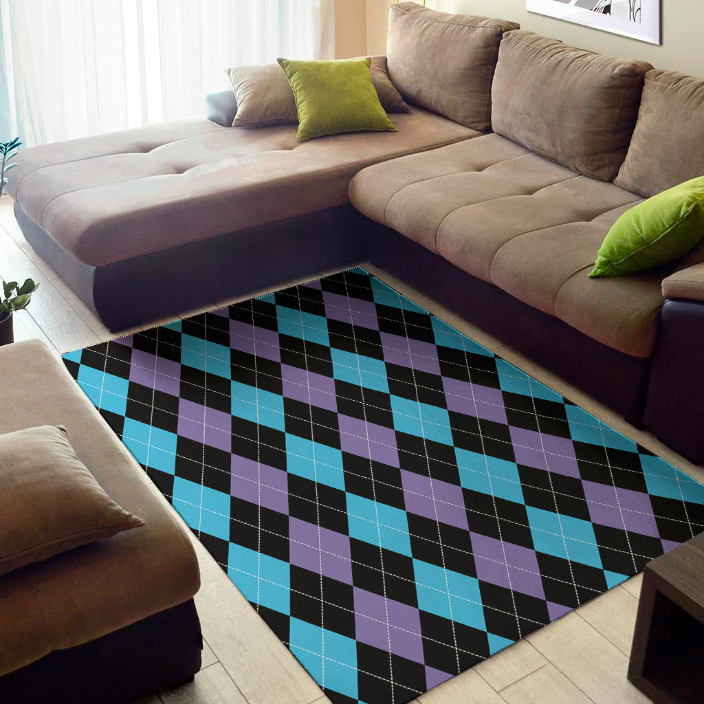 Purple Black And Blue Argyle Print Area Rug