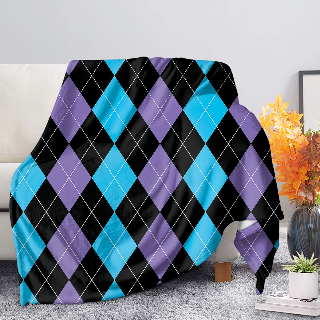 Purple Black And Blue Argyle Print Blanket