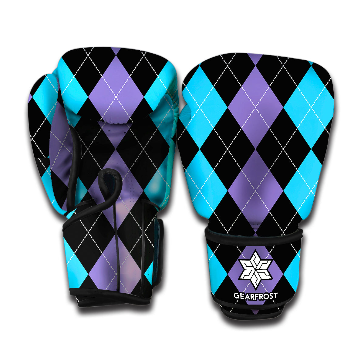 Purple Black And Blue Argyle Print Boxing Gloves