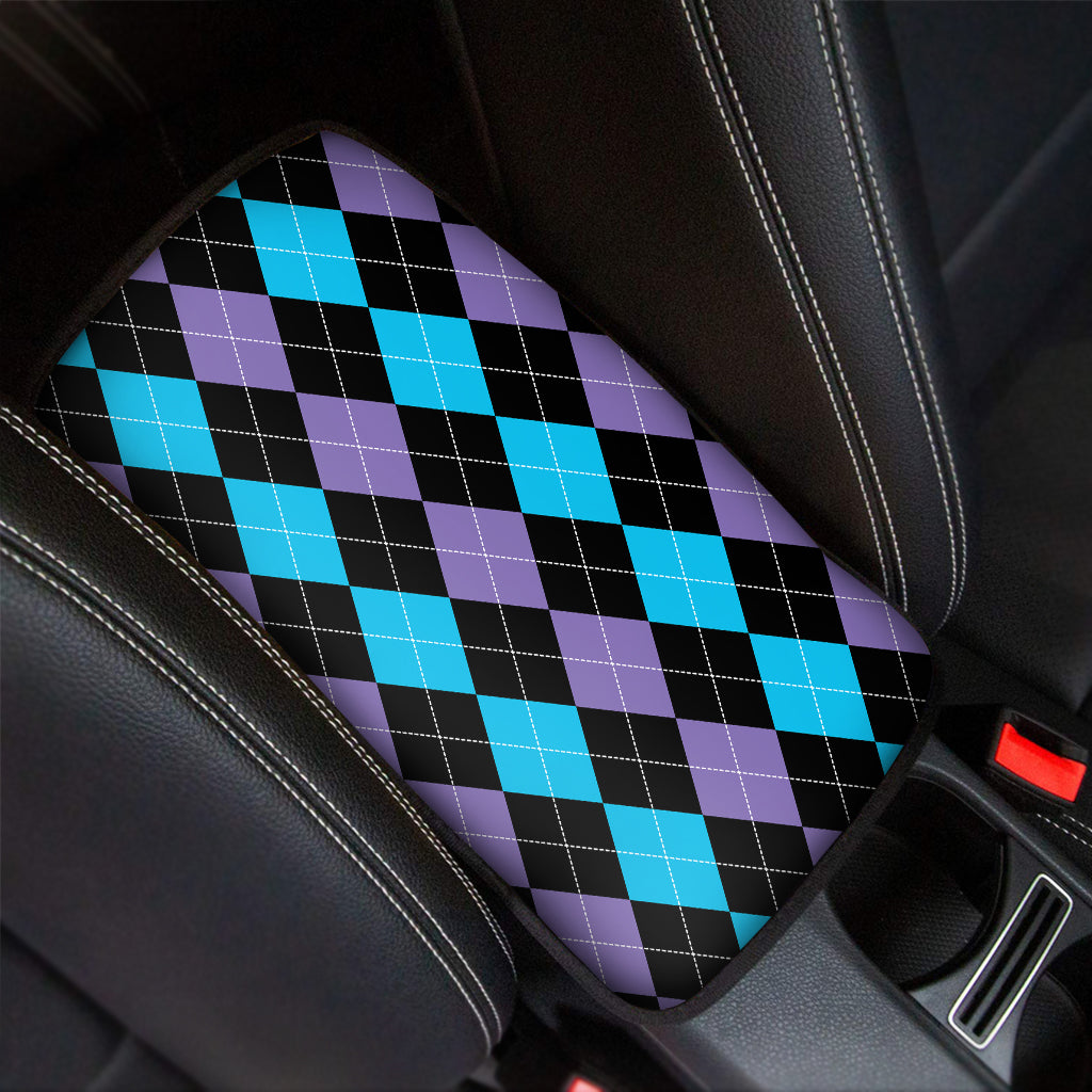 Purple Black And Blue Argyle Print Car Center Console Cover