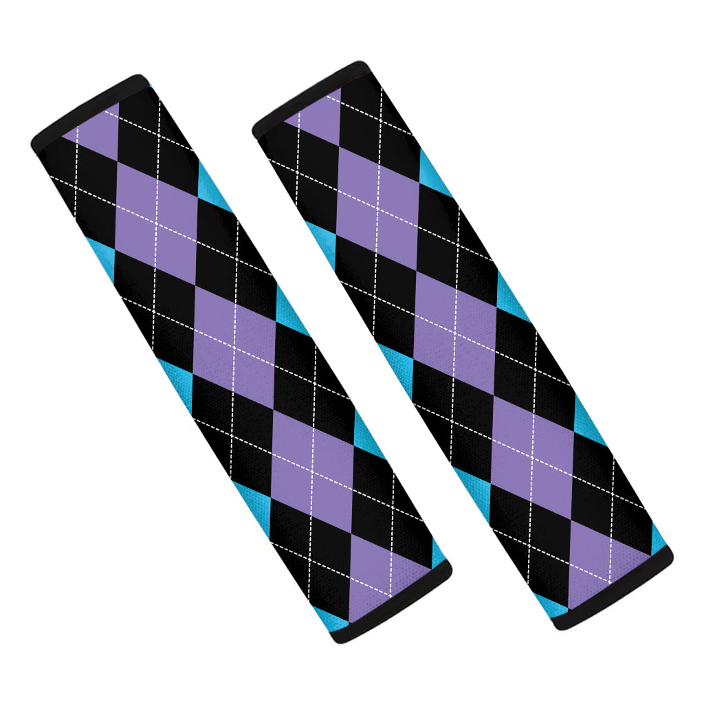 Purple Black And Blue Argyle Print Car Seat Belt Covers