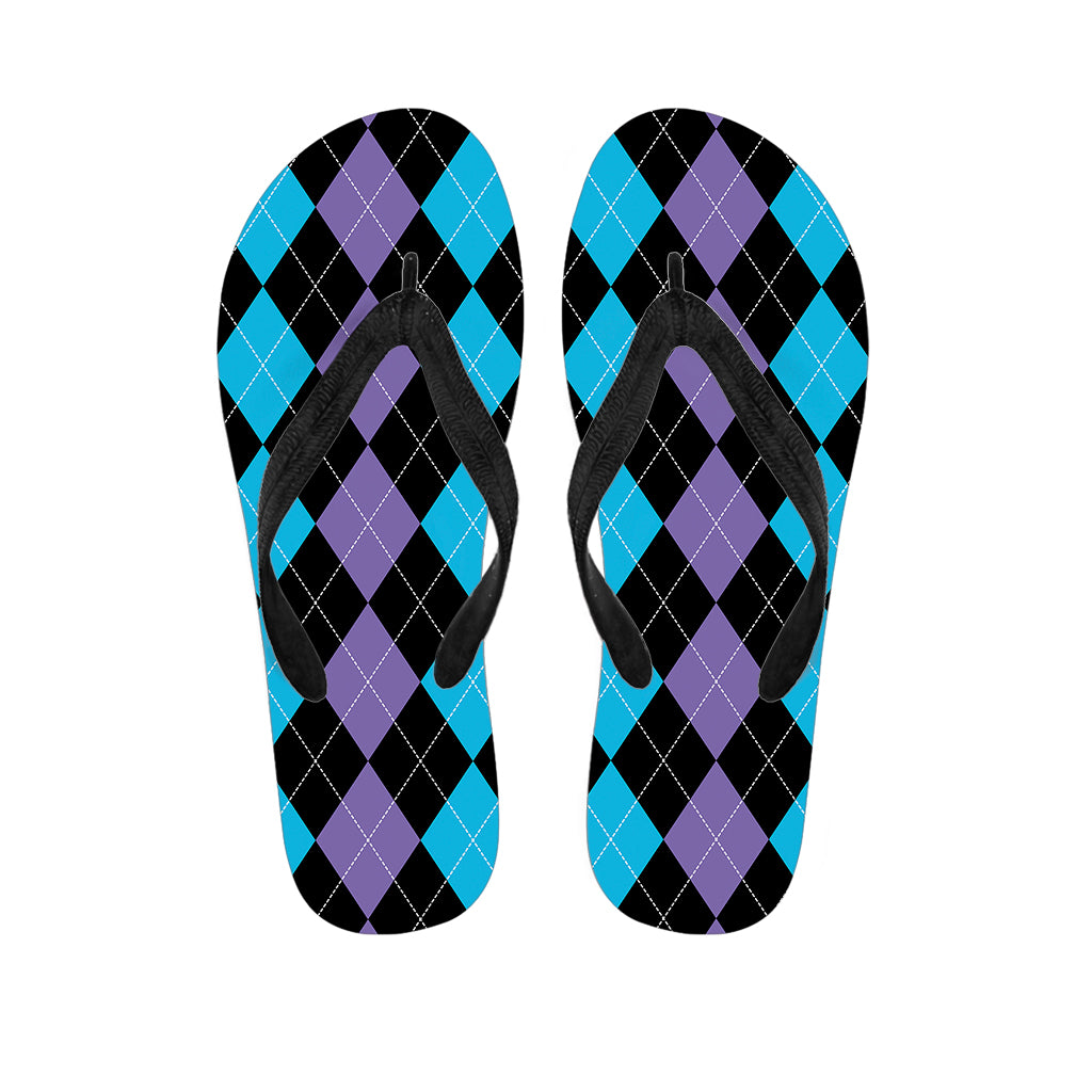 Purple Black And Blue Argyle Print Flip Flops