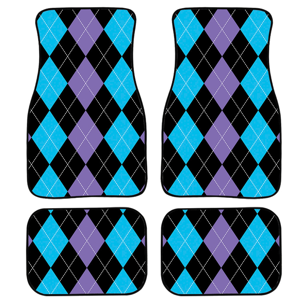 Purple Black And Blue Argyle Print Front and Back Car Floor Mats