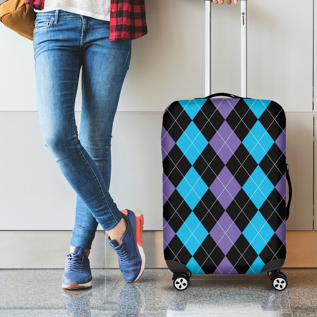 Purple Black And Blue Argyle Print Luggage Cover