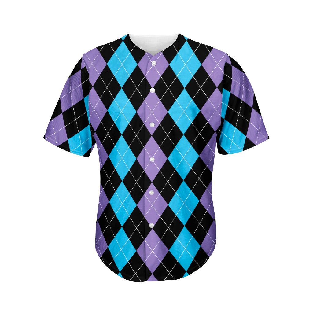 Purple Black And Blue Argyle Print Men's Baseball Jersey