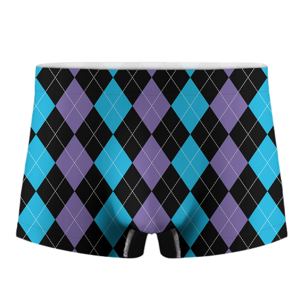 Purple Black And Blue Argyle Print Men's Boxer Briefs