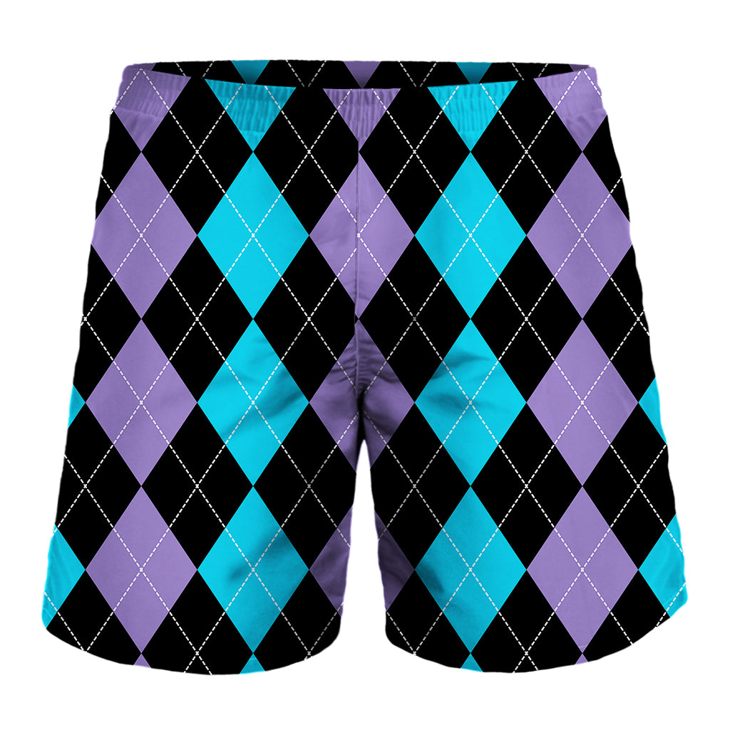 Purple Black And Blue Argyle Print Men's Shorts