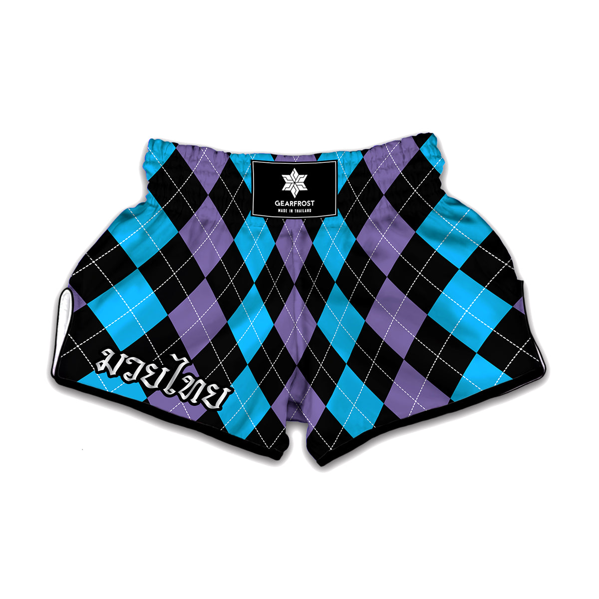 Purple Black And Blue Argyle Print Muay Thai Boxing Shorts