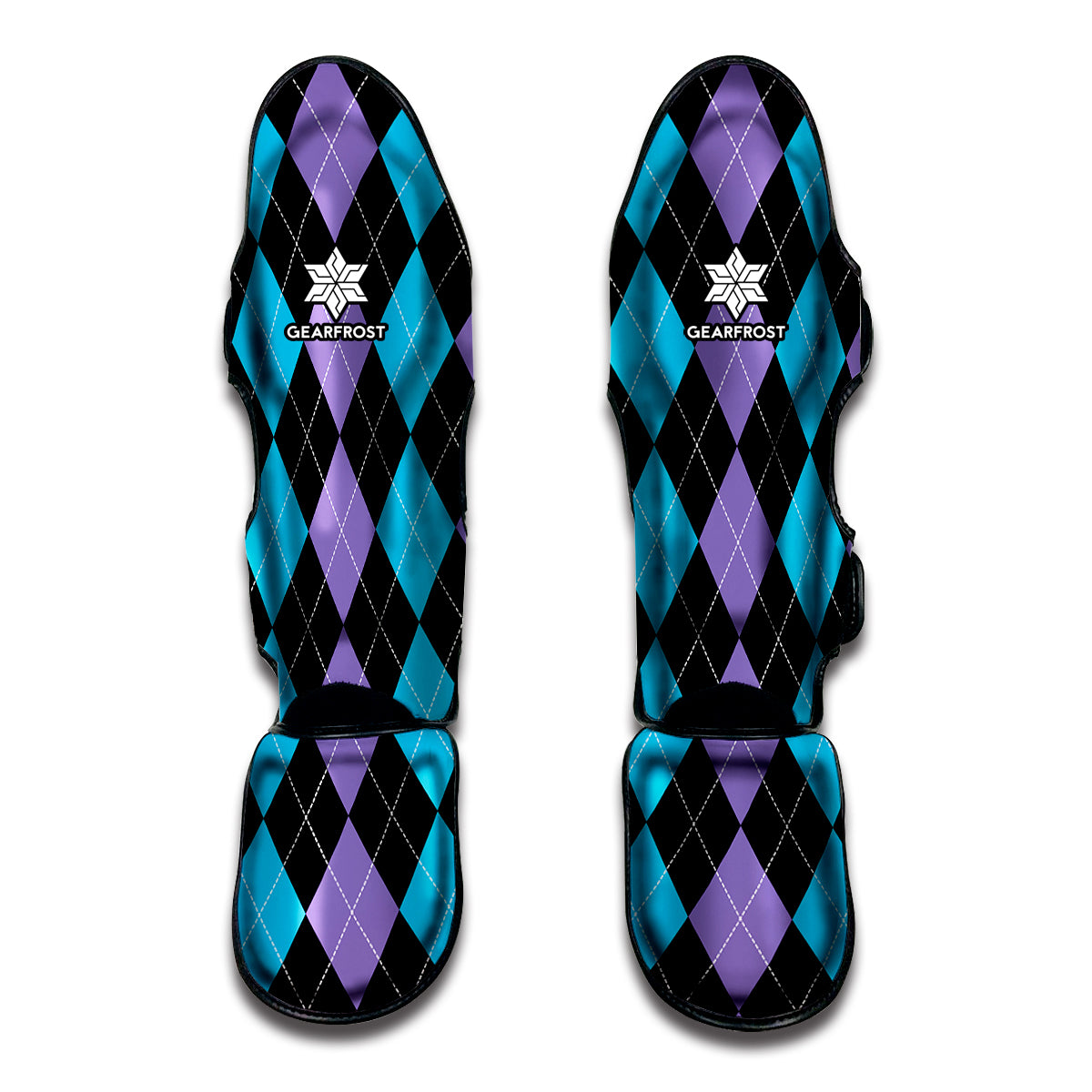 Purple Black And Blue Argyle Print Muay Thai Shin Guards