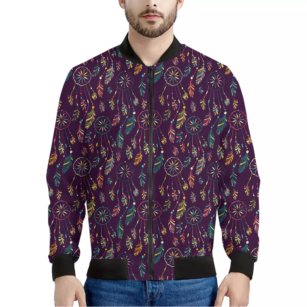 Purple Bohemian Dream Catcher Print Men's Bomber Jacket