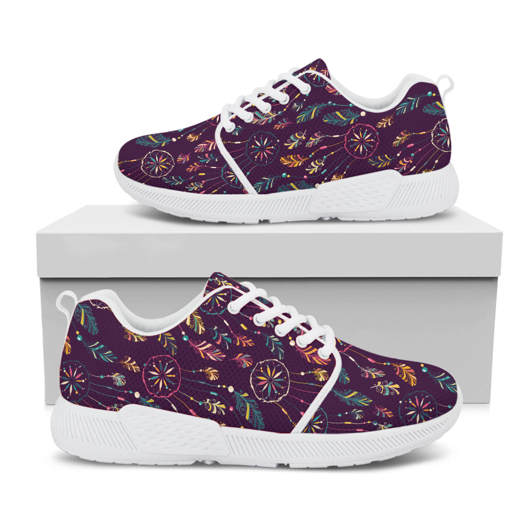 Purple Bohemian Dream Catcher Print White Athletic Shoes