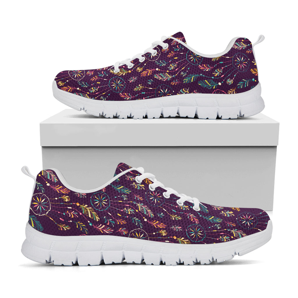 Purple Bohemian Dream Catcher Print White Sneakers