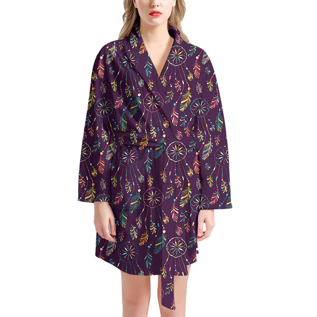 Purple Bohemian Dream Catcher Print Women's Bathrobe