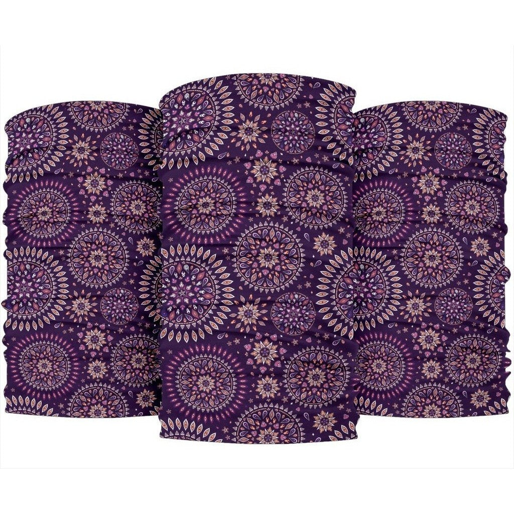 Purple Bohemian Mandala Pattern Print 3-Pack Bandanas