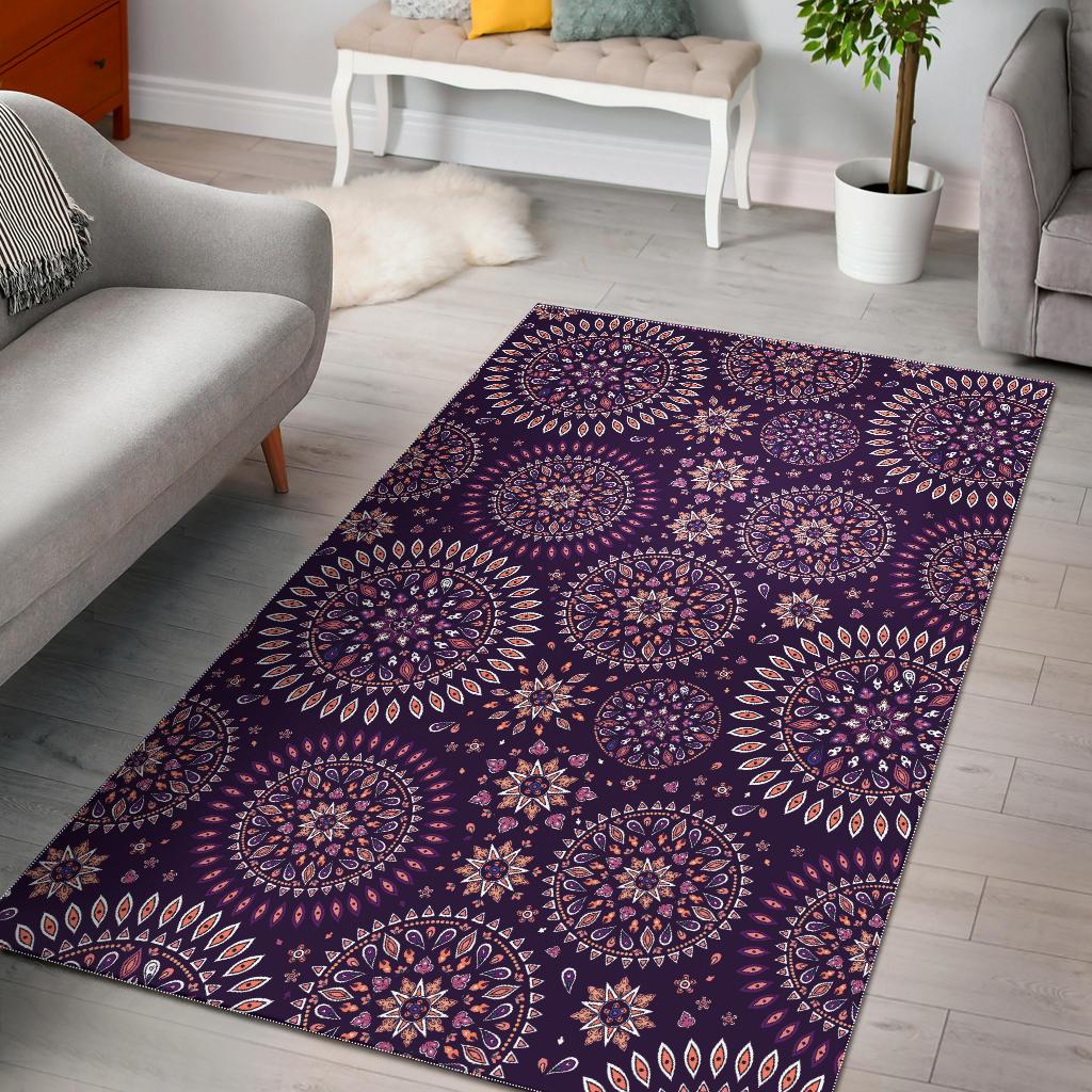 Purple Bohemian Mandala Pattern Print Area Rug