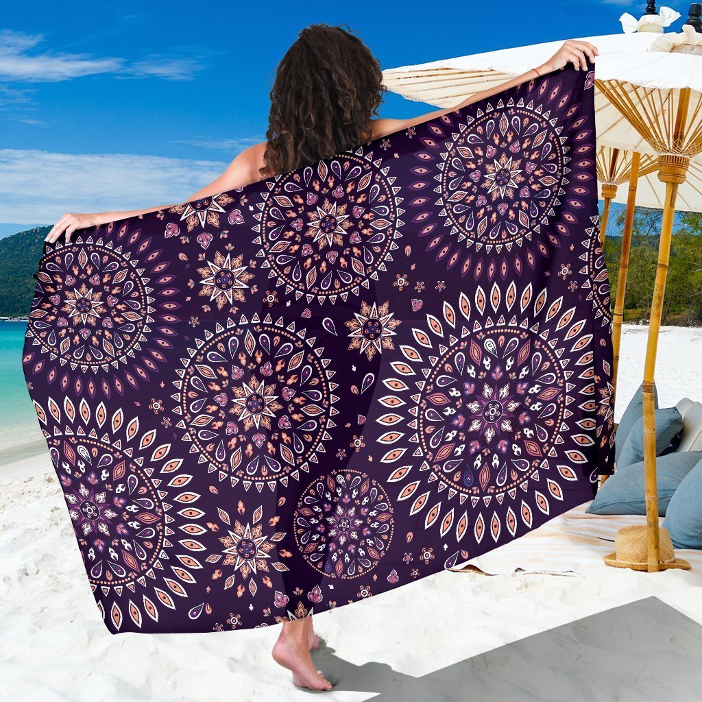 Purple Bohemian Mandala Pattern Print Beach Sarong Wrap