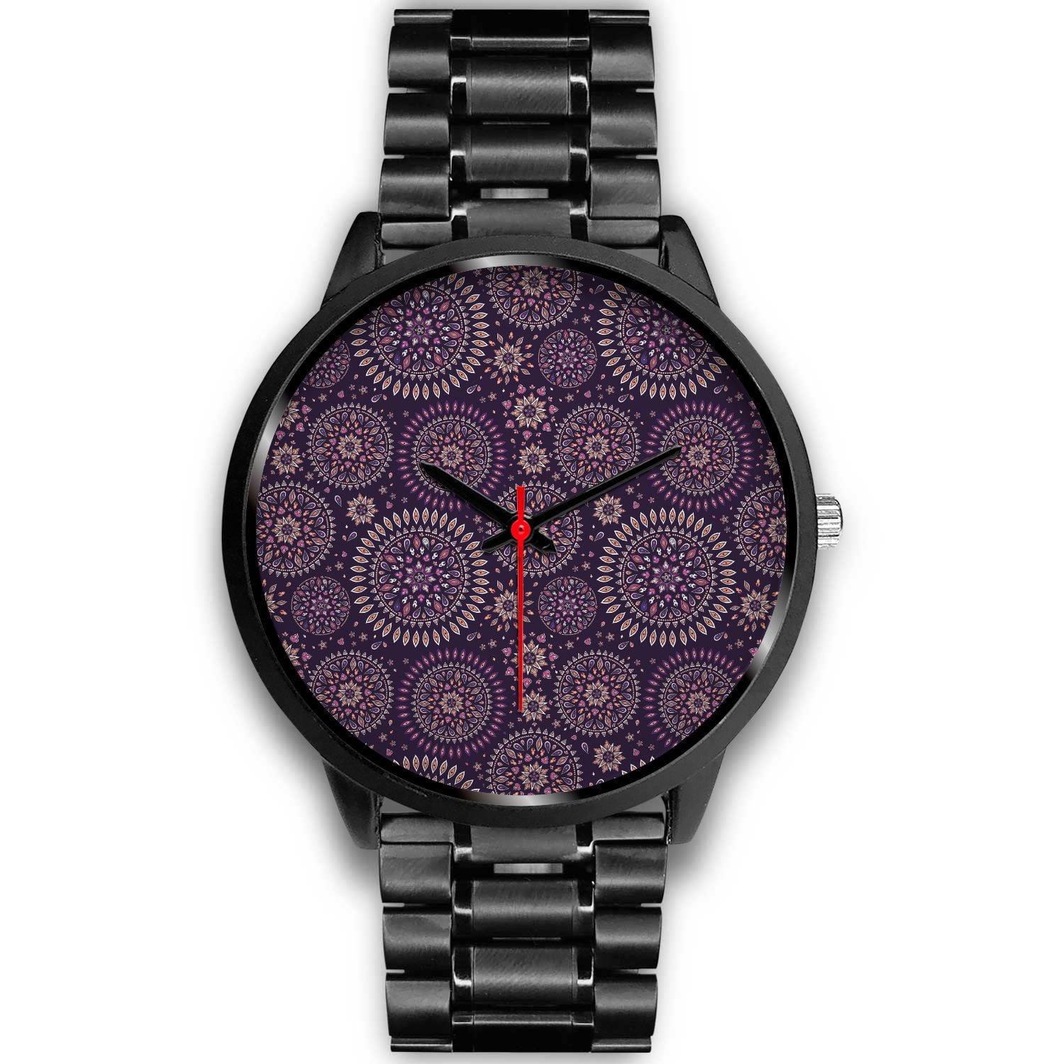 Purple Bohemian Mandala Pattern Print Black Watch