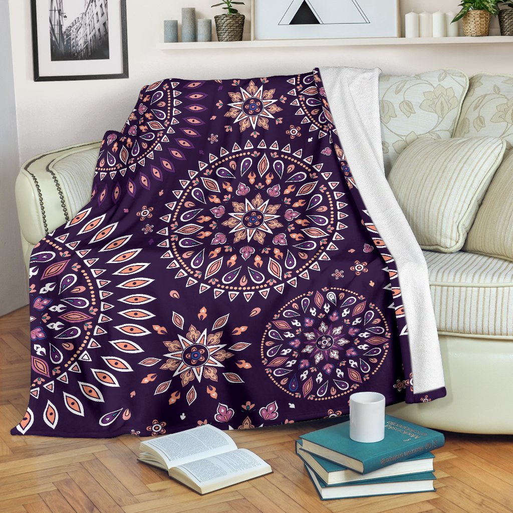 Purple Bohemian Mandala Pattern Print Blanket