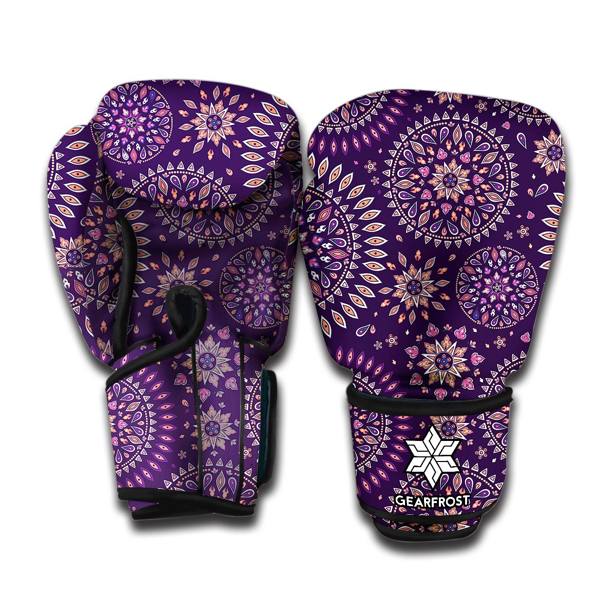 Purple Bohemian Mandala Pattern Print Boxing Gloves