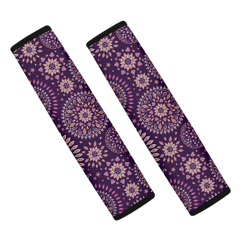 Purple Bohemian Mandala Pattern Print Car Seat Belt Covers