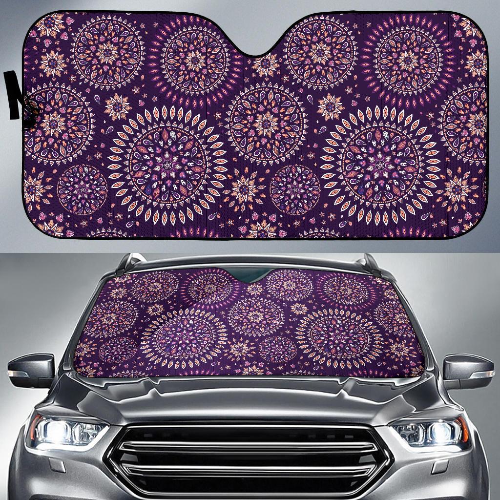 Purple Bohemian Mandala Pattern Print Car Sun Shade