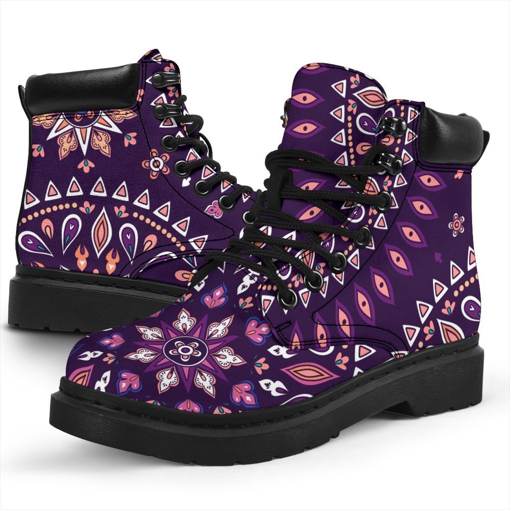 Purple Bohemian Mandala Pattern Print Classic Boots