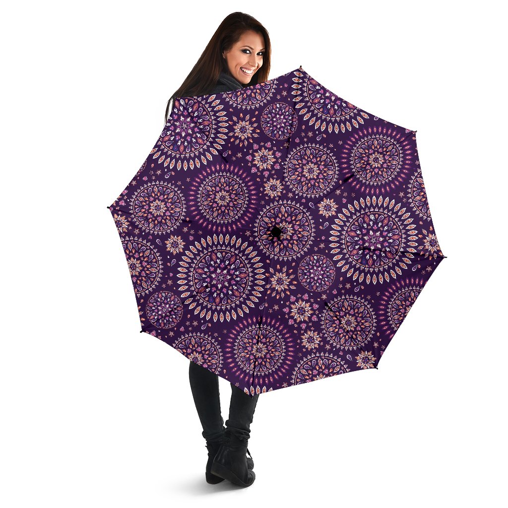 Purple Bohemian Mandala Pattern Print Foldable Umbrella