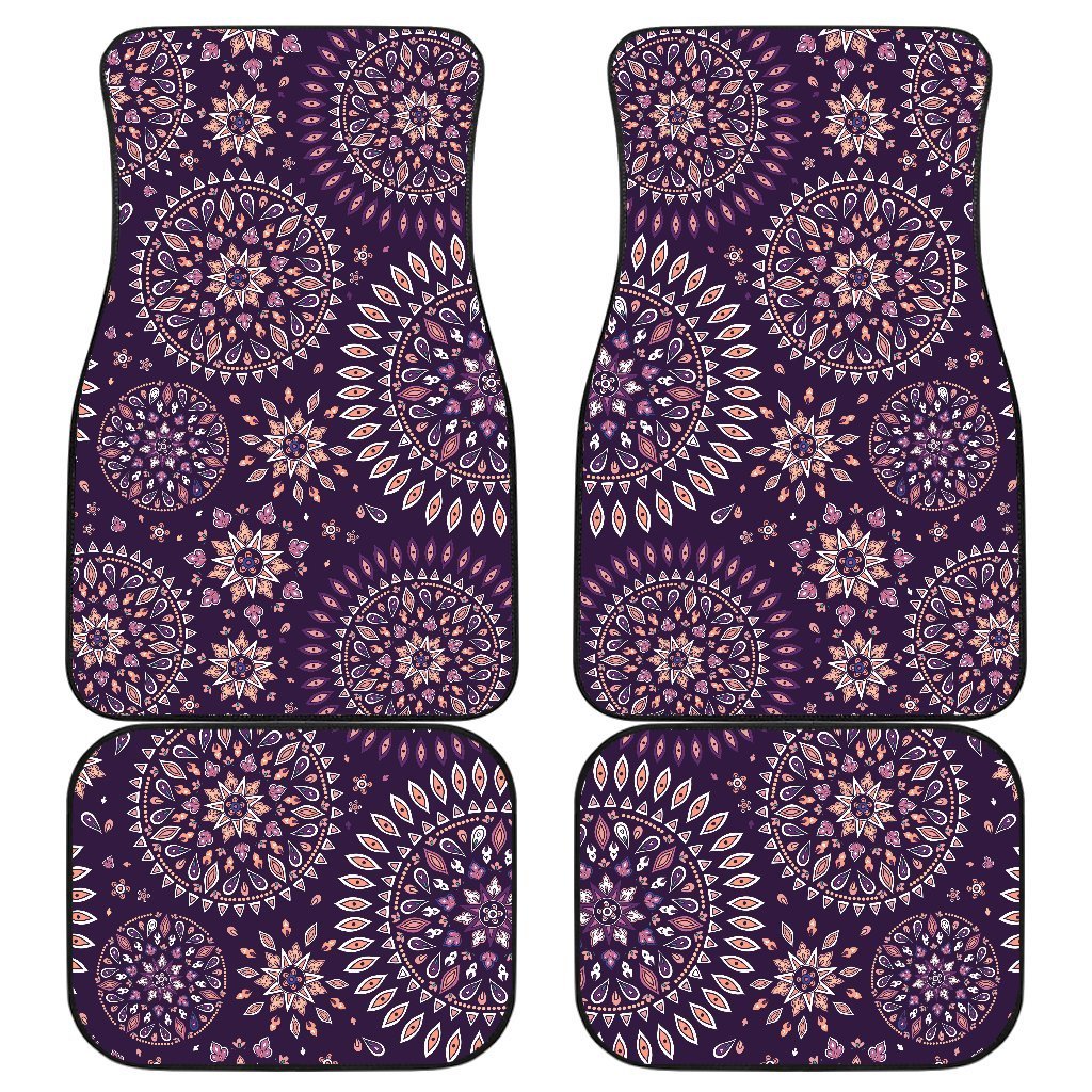 Purple Bohemian Mandala Pattern Print Front and Back Car Floor Mats