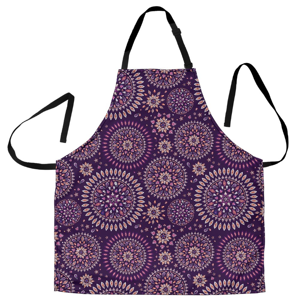 Purple Bohemian Mandala Pattern Print Men's Apron