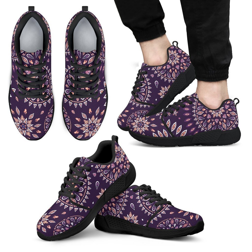 Purple Bohemian Mandala Pattern Print Men's Athletic Shoes