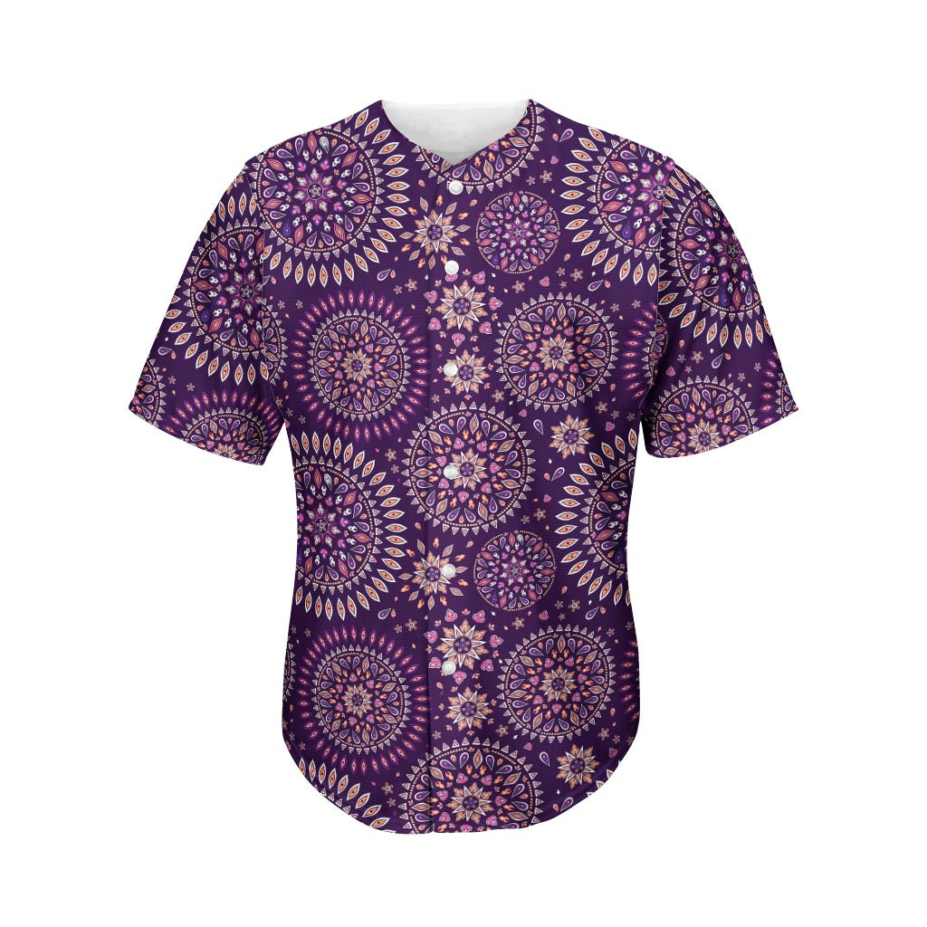 Purple Bohemian Mandala Pattern Print Men's Baseball Jersey