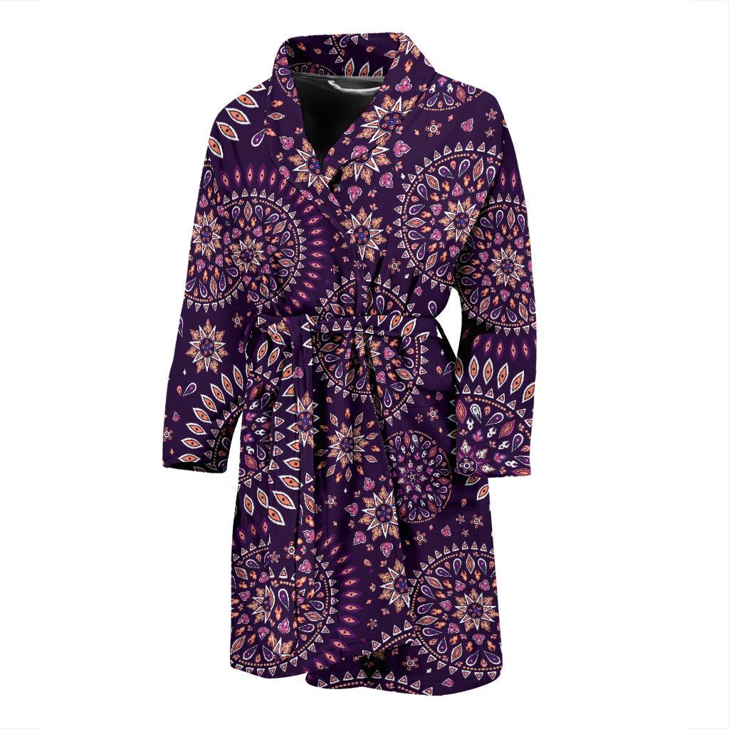 Purple Bohemian Mandala Pattern Print Men's Bathrobe