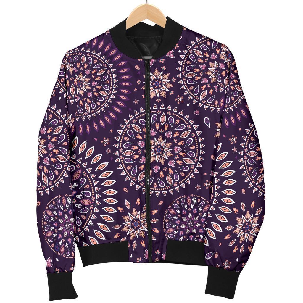 Purple Bohemian Mandala Pattern Print Men's Bomber Jacket